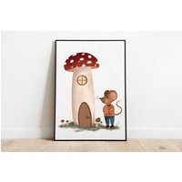 Kinderposter - Poster Kinderbild Maus Sabine Mit Pilz Kinderzimmer Bild von stypsstudio