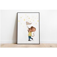 Kinderposter - Poster Kinderbild Maus Sabine Mit Sternen Kinderzimmer Bild von stypsstudio