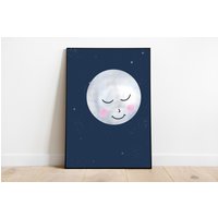 Kinderposter Poster - Vollmond Mond Mit Gesicht Bild Babyzimmer von stypsstudio