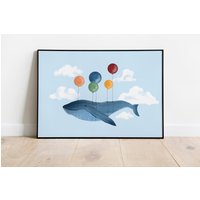 Kinderposter Wal Poster - Fliegender Mit Luftballons von stypsstudio