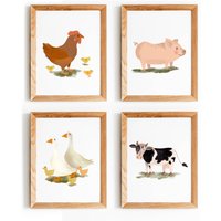 Tier Poster - Posterset Bauernhof Tiere Kinderposter Kinderzimmerbilder Trecker Huhn Gänse Kuh Schwein Pferd von stypsstudio