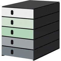styro Schubladenbox styroval pro Emotions Frühling  grün, grau 14-8000.FR, DIN C4 mit 5 Schubladen von styro