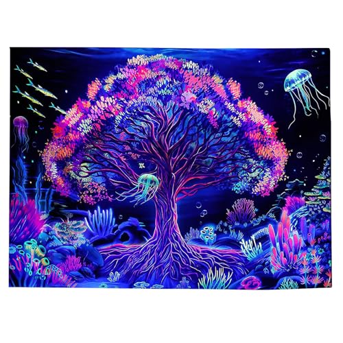 suaywo 150x200cm Wandteppich Psychedelic Fluoreszenz Uv Wandteppich Lebensbaum Baum Des Lebens Wandteppich, für Zimmer, Wohnzimmer, Tagesdecke, Schlafzimmer von suaywo