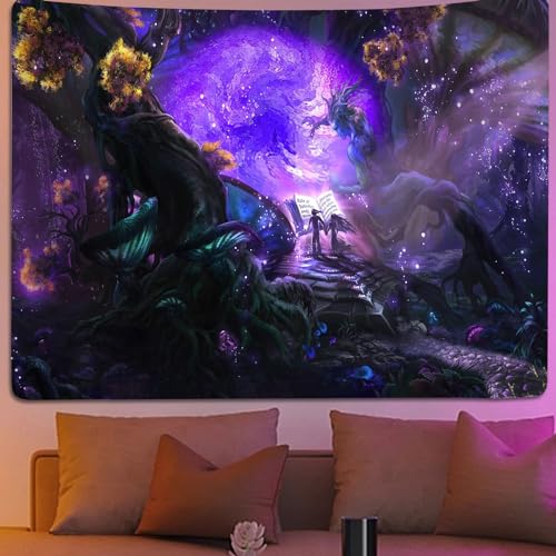 suaywo 200 * 150cm Purpurner Grimoire Tapisserie Wandbehang Psychedelic Deko uv Wandteppich Teleportation Tür Schwarzlicht Wandteppich, für Schlafzimmer, Wohnzimmer, Heimdekoration von suaywo