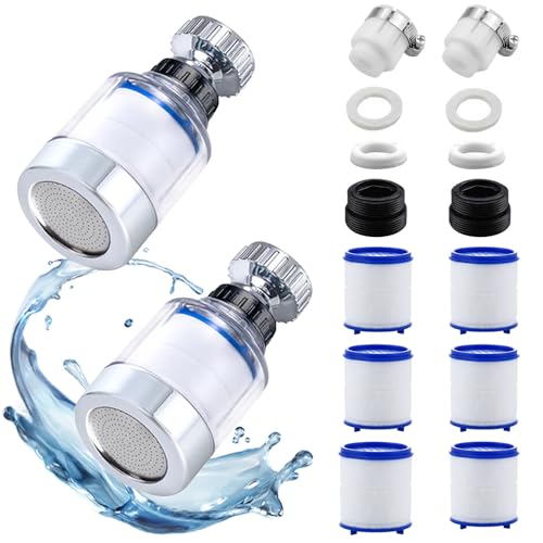 suaywo 2pcs Wasserhahn Filter Transparenter 360° Drehbar Wasserhahnfilter PP-Baumwollfilterelement Wasserfilter Wasserhahn 360° mit Austauschbar Filterelement Geeignet für Zuhause, Waschbeckensuaywo von suaywo