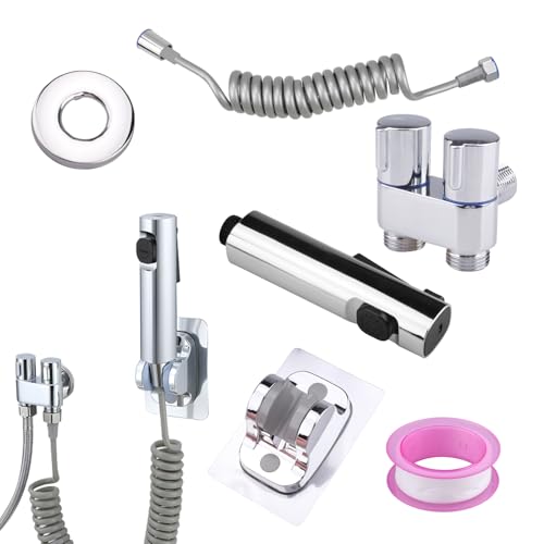 suaywo Bidet Handbrause Set Doppelstrahl Bidet Armatur WC mit Federschlauch und Halter Zur Reinigung von Badezimmern, Küchen und Balkonen von suaywo