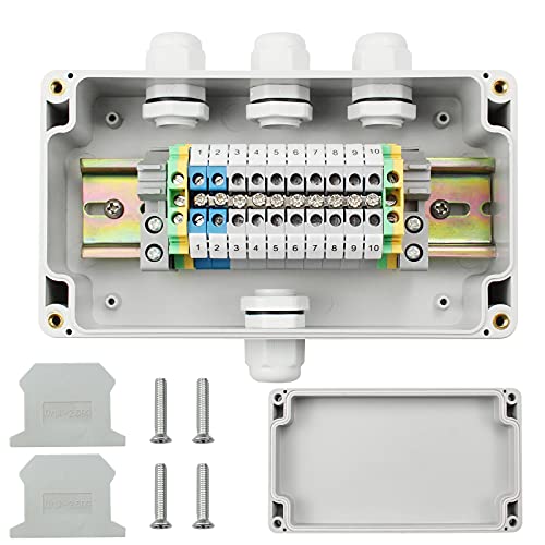 suaywo Wasserdichte Abzweigdose für Erdkabel 1 in 3 Raus mit Klemmblock Hutschiene, UK-2.5B Durchgangsklemme Kit, Schrauben, Abzweigdose Wasserdicht für DIY Projekte,Automatisierungsprojekte, Garage von suaywo