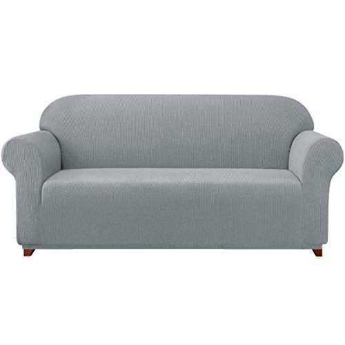 Subrtex Jacquard Stretch Sofahusse Polyester Stoff Schonbezüge für Couch, Sessel, Liege, Anti-Rutsch-Möbelschutz, canvas, hellgrau, Loveseat von subrtex