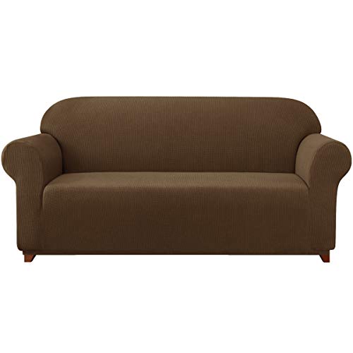 Subrtex Sofabezug, dehnbar, elastischer Sesselbezug mit Armlehnen, Sofaschutz, 1 Stück (für 3-Sitzer, kaffeebraun) von Subrtex