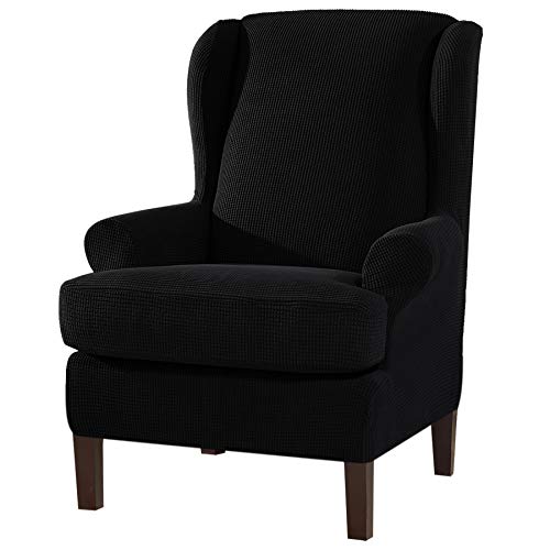 SU SUBRTEX Strench Wingback Sessel-Sofabezug, 2 Stück, weicher Sofa-Schonbezug, Spandex-Stuhlbezug, waschbarer Möbelschutz für Wohnzimmer (Flügelstuhl, schwarz) von SU SUBRTEX