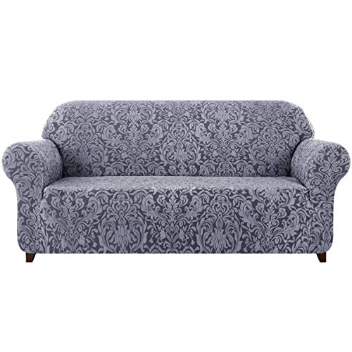 subrtex 1 Stück Damast Sofa Schonbezug 1,2,3 Sitzer Jacquard Sofabezug Hochelastischer Stretch Möbelschutz (Loveseat, Grau Muster) von subrtex