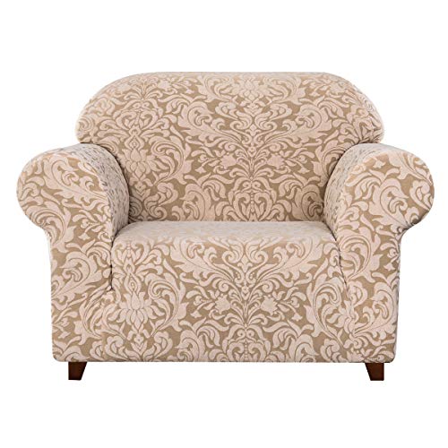 subrtex 1 Stück Damast Sofa Schonbezug Jacquard Sofabezug Hochelastisch Stretch Möbelschutz Anti-Rutsch Waschbar (Stuhl, Beige Braun Muster) von subrtex