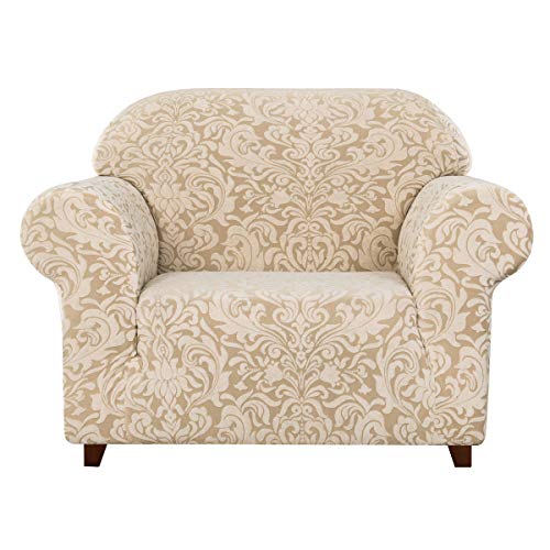subrtex 1 Stück Damast Sofabezug Jacquard Sofa Schonbezug High Elastic Stretch Sesselschutz (Stuhl, Beige) von subrtex