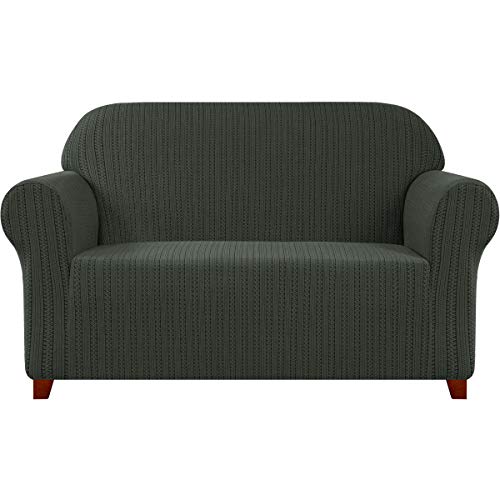 subrtex 1 Stück Gestreift Jacquard Sofa Schonbezug Spandex Stretch Couch Sofabezug Waschbar Möbelschutz für Wohnzimmer (3 Sitzer,Olivgrün) von subrtex