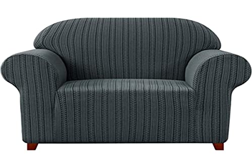 subrtex 1 Stück elastischer Sesselbezug, Jacquard, gestreift, Sofabezug, Kratzfest, waschbar, 1-Sitzer, Grau von subrtex