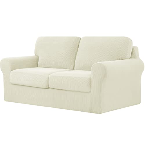 subrtex 5 Stück Sofabezüge, multifunktionaler Sofabezug mit separaten Kissenbezügen und separaten Rückenlehnenbezügen, Möbelschutz für 2-Sitzer-Möbel (Medium, Elfenbein) von subrtex