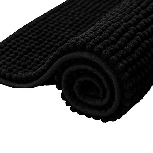 subrtex Badematte rutschfest Badezimmerteppich aus Chenille Saugfähig Badteppich weich Wasserabsorbierende Badvorleger für Badezimmer,Maschinenwaschbar(40×60cm, Schwarz) von subrtex