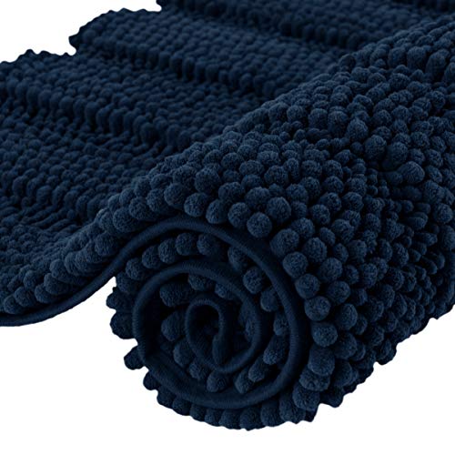 subrtex Badematte aus Plüsch, gestreift, Chenille, weich, für Badezimmer, maschinenwaschbar (50 x 80 cm, Marineblau) von subrtex