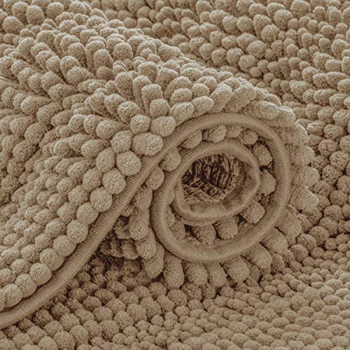 subrtex Badezimmerteppiche, Chenille-Badteppich, gestreift, Plüsch-Badematte, weiche Teppiche für Badezimmer, wasserabsorbierend, Duschmatte, schnell trocknend, maschinenwaschbar (Sand, 61 x 152,4 cm) von subrtex