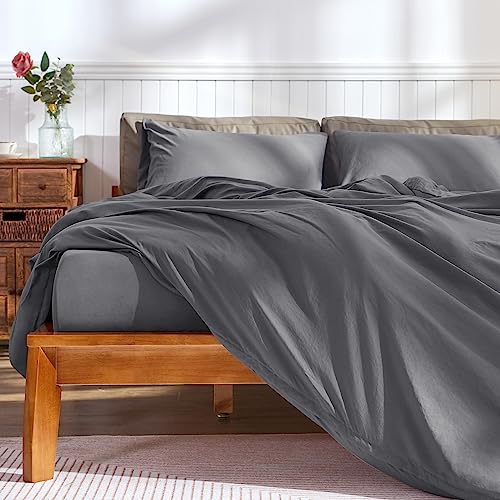 subrtex Bettwäsche 135x200cm aus vorgewaschener Mikrofaser, bügelfrei & weich 2-teiliges Bettwäsche-Set mit Reißverschluss und 8 Eckbändchen (Anthrazit Grau) von subrtex