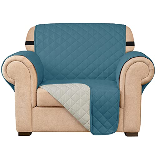 subrtex Gesteppt Sofabezug Reversibel Sofaüberwürfe mit Gummiband schonbezug Sesselschoner Sesselhusse mit Armlehnen für Wohnzimmer Sofas(1 Sitzer,Blau) von subrtex
