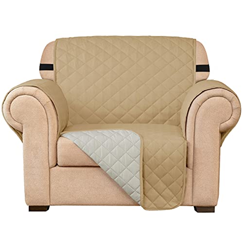 subrtex Gesteppt Sofabezug Reversibel Möbelschutz mit Gummiband schonbezug Sessel Möbelschoner Stuhlüberzüge für Wohnzimmer Sofas(1 Sitzer,Khaki) von subrtex