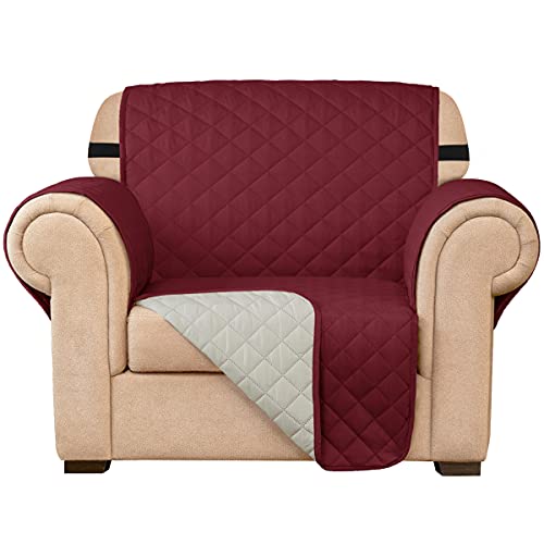 subrtex Gesteppt Sofabezug Reversibel Sofaüberwürfe mit Gummiband schonbezug Sesselschoner Sesselhusse mit Armlehnen für Wohnzimmer Sofas(1 Sitzer,Weinrot) von subrtex