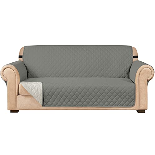 subrtex Gesteppt Sofabezug Reversibel Sofaüberwürfe mit Gummiband schonbezug Sesselschoner Sesselhusse mit Armlehnen für Wohnzimmer Sofas(2 Sitzer,Hellgrau) von subrtex