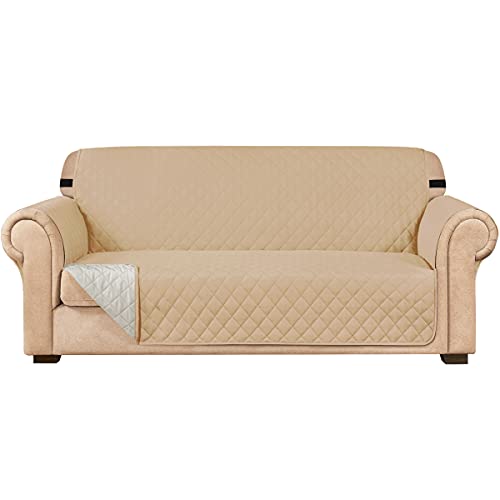 subrtex Gesteppt Sofabezug Reversibel Sofaüberwürfe mit Gummiband schonbezug Sesselschoner Sesselhusse mit Armlehnen für Wohnzimmer Sofas(2 Sitzer,Sand) von subrtex