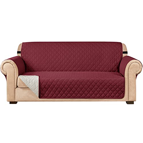 subrtex Gesteppt Sofabezug Reversibel Sofaüberwürfe mit Gummiband schonbezug Sesselschoner Sesselhusse mit Armlehnen für Wohnzimmer Sofas(2 Sitzer,Weinrot) von subrtex