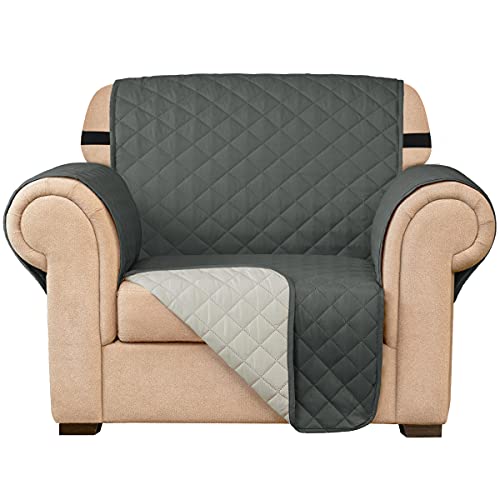 subrtex Gesteppt Sofabezug Reversibel Sofaüberwürfe mit Gummiband schonbezug Sesselschoner Sesselhusse mit Armlehnen für Wohnzimmer Sofas(1 Sitzer,Grau) von subrtex