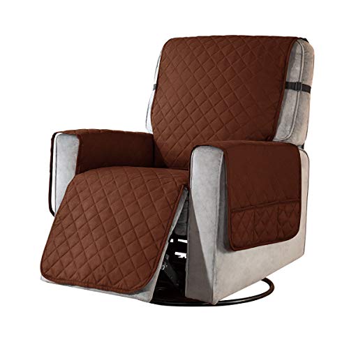 subrtex Sesselschoner Gesteppt Sesselbezug mit Armlehnen- Taschen, Reversible Sesselhussen für Relaxsessel und Fernsessel, maschinewaschbar(Tiefer Kaffee,klein) von subrtex