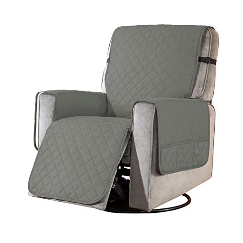 subrtex Sesselschoner Gesteppt Sesselbezug mit Armlehnen- Taschen, Reversible Sesselhussen für Relaxsessel und Fernsessel, maschinewaschbar(hellgrau,klein) von subrtex