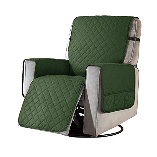 subrtex Sesselschoner Gesteppt Sesselbezug mit Armlehnen- Taschen, Reversible Sesselhussen für Relaxsessel und Fernsessel, maschinewaschbar(Armeegrün, Groß) von subrtex