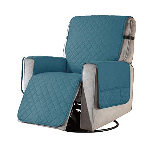subrtex Sesselschoner Gesteppt Sesselbezug mit Armlehnen- Taschen, Reversible Sesselhussen für Relaxsessel und Fernsessel, maschinewaschbar(blau, grün, klein) von subrtex