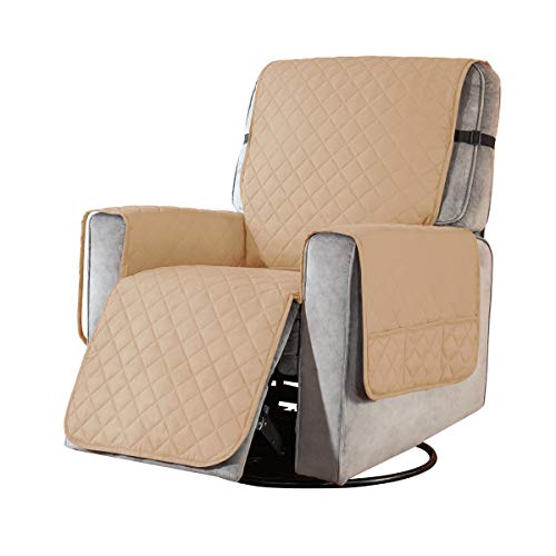 subrtex Sesselschoner Gesteppt Sesselbezug mit Armlehnen- Taschen, Reversible Sesselhussen für Relaxsessel und Fernsessel, maschinewaschbar(Farbe Sand, Groß) von subrtex