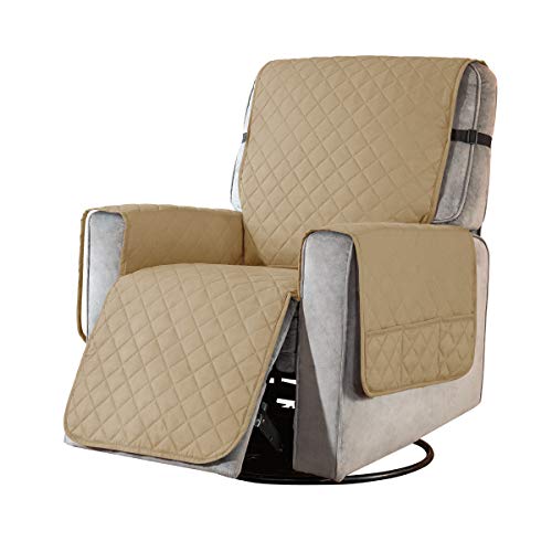 subrtex Sesselschoner Gesteppt Sesselbezug mit Armlehnen- Taschen, Reversible Sesselhussen für Relaxsessel und Fernsessel, maschinewaschbar(Khaki,klein) von subrtex