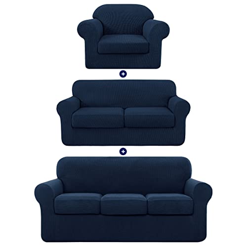 subrtex Sofa-Schonbezug mit separatem Kissen, Couchbezug, 1-Sitzer, 2-Sitzer, 3-Sitzer, Möbelschutz für Kinder/Haustiere (S, M, L, Marineblau) von subrtex