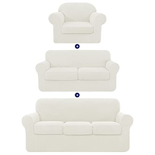 subrtex Sofa-Schonbezug mit separatem Kissen, Couchbezug, 1-Sitzer, 2-Sitzer, 3-Sitzer, Möbelschutz für Kinder/Haustiere (S, M und L, Weiß) von subrtex