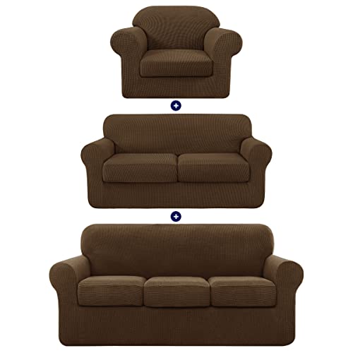 subrtex Sofa-Schonbezug mit separatem Kissen, Couchbezug, 1-Sitzer, 2-Sitzer, 3-Sitzer, Möbelschutz für Kinder/Haustiere (klein, mittel, groß, kaffeebraun) von subrtex