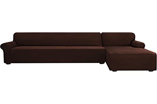subrtex Sofabezug mit Halbinsel, elastisch, für Sofas in L-Form, waschbar (rechts 2-Sitzer, Schokolade) von subrtex