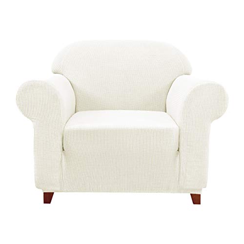 subrtex kariert Sofabezug Sofahusse Sesselbezug Stretchhusse Sofaüberwurf Couchhusse Spannbezug(1 Sitzer,Creme) von subrtex