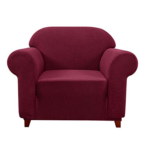 subrtex Spandex Sofabezug Stretch Couchbezug Sesselbezug Elastischer Antirutsch Sofahusse (1 Sitzer, Weinrot-1) von subrtex