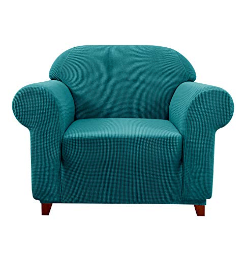 subrtex kariert Sofabezug Sofahusse Sesselbezug Stretchhusse Sofaüberwurf Couchhusse Spannbezug(1 Sitzer,Petrol Blau) von subrtex