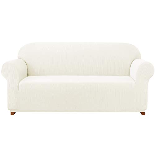 subrtex kariert Sofabezug Sofahusse Sesselbezug Stretchhusse Sofaüberwurf Couchhusse Spannbezug(2 Sitzer,Creme) von subrtex