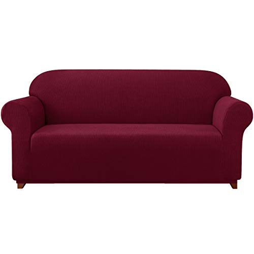 subrtex Spandex Sofabezug Stretch Sofahusse Couchbezug Sesselbezug Elastischer Antirutsch Stretchhusse für Sofa (3 Sitzer, Weinrot-1) von subrtex