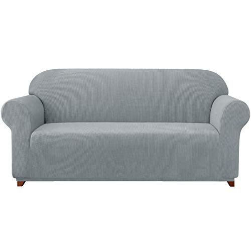 subrtex kariert Sofabezug Sofahusse Sesselbezug Stretchhusse Sofaüberwurf Couchhusse Spannbezug(2 Sitzer,Hellgrau) von subrtex