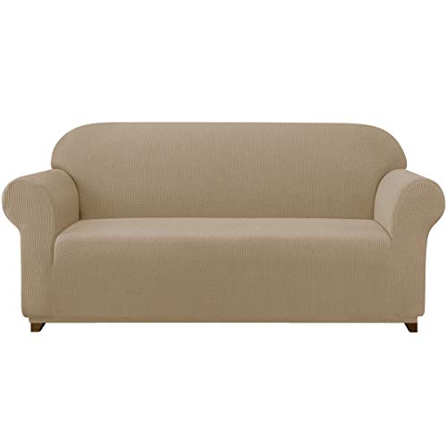 subrtex kariert Sofabezug Sofahusse Sesselbezug Stretchhusse Sofaüberwurf Couchhusse Spannbezug(3 Sitzer,Sand) von subrtex