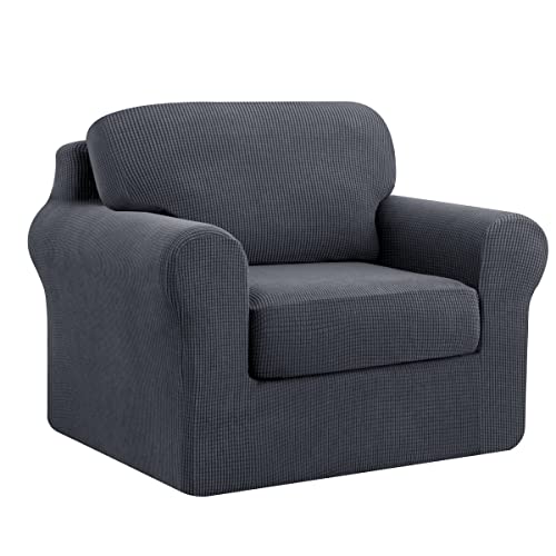 subrtex Stretch Sofabezug Sofaüberwurf mit Armlehne, Stretch Sesselhussen sesselbezug mit separaten Sitzkissenzügen und Rückenlehnenbezügen (1-Sitzer,Grau) von subrtex