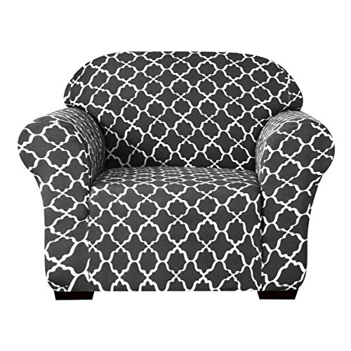 subrtex Weicher Stretch-Sofabezug, 1 Stück, Wolkenmotiv, waschbar, Stuhl, Möbelschutz, elastische Couch für Kinder/Hunde (Stuhl, grau) von subrtex